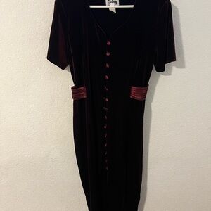 Vintage Elegant Burgundy Velvet Dress